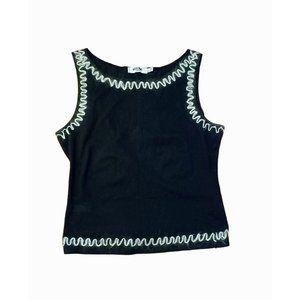 Moschino Jean Black Shirt White Fuzzy Accent Womens Size 10 Sleeveless Crop